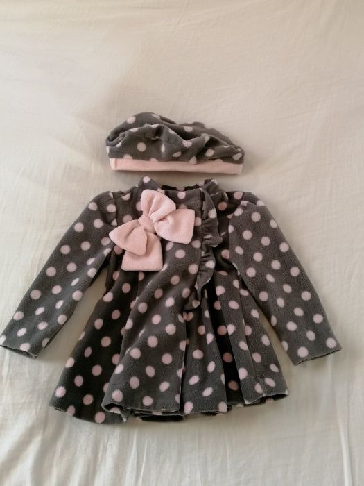 Komplet płaszczyk z beretem z polaru dla dziewczynki 12M, wzrost 80cm