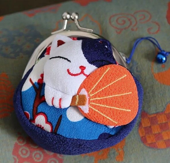 Portmonetka KOT KOtek Maneki Neko portfelik Niebieski w Japońskim Styl