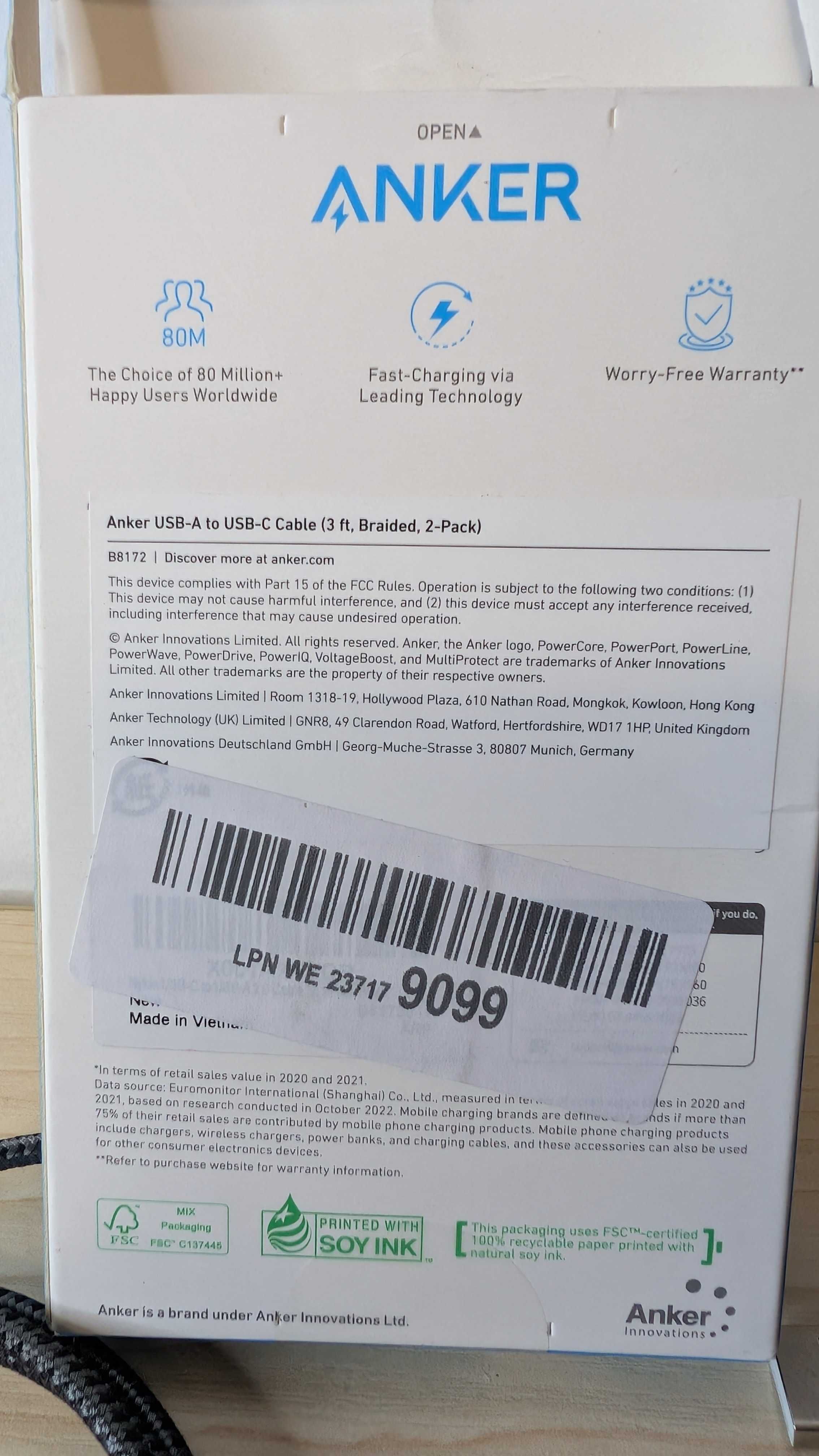 Kabel USB C Anker [2 sztuki] 0,9 m podwójnie pleciony