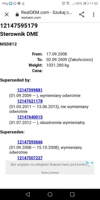 Sterownik silnika DME CAS kluczyk N43 B20 120i 320i