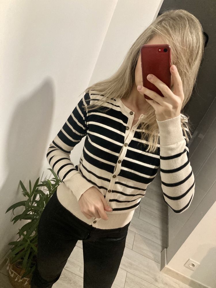 Sweter sweterek rozpinany na guziki w paski Zara M/38