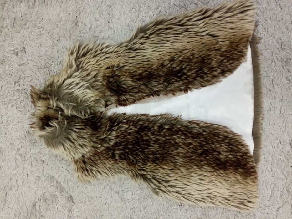 Kurtka 110-116, bezrękawnik-futerko, czapka