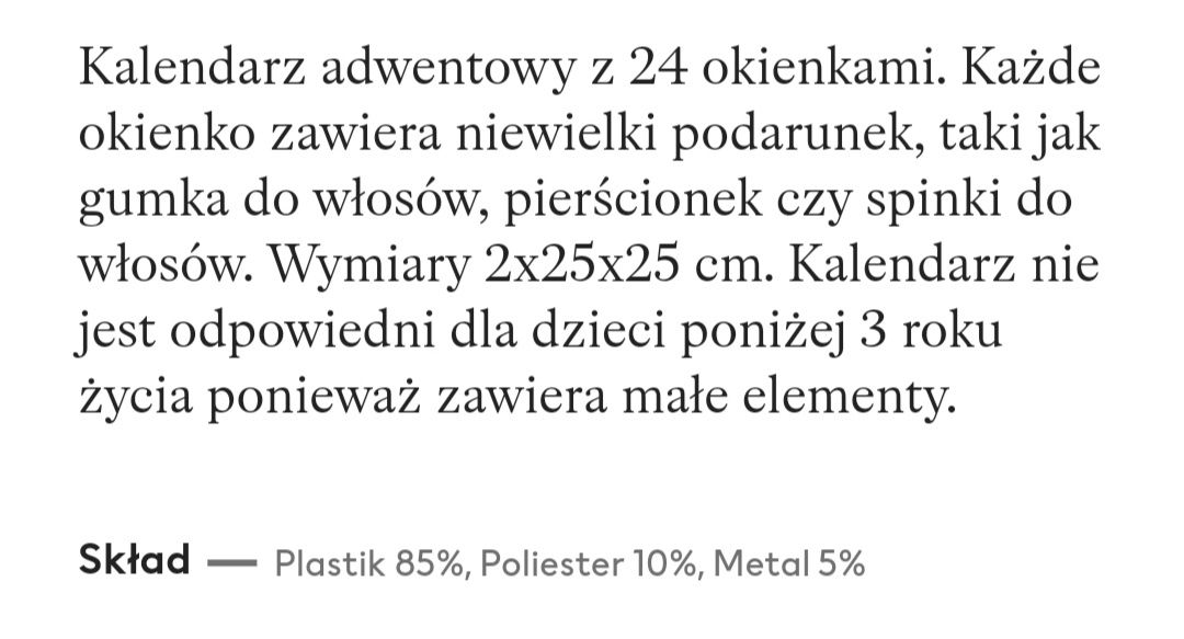 NOWY kalendarz adwentowy hm biżuteria spinki