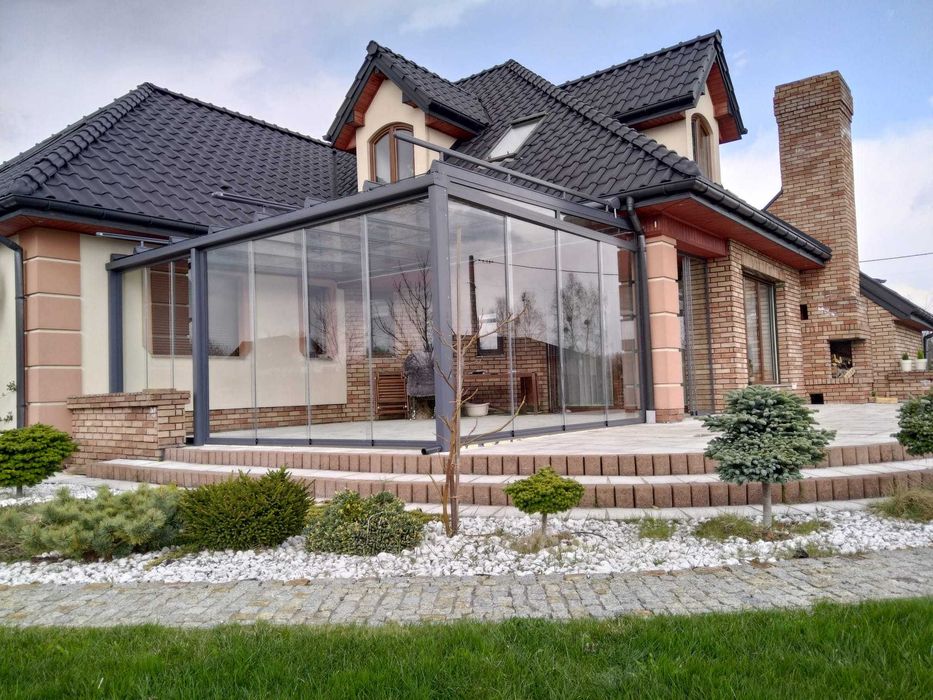 Zadaszenia tarasu ściany przesuwne szkło aluminiowe pergola oranżeria