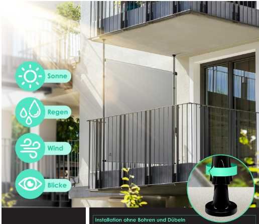 KESSER Markiza pionowa 120x310 szara balkon taras ogród wodoodporna