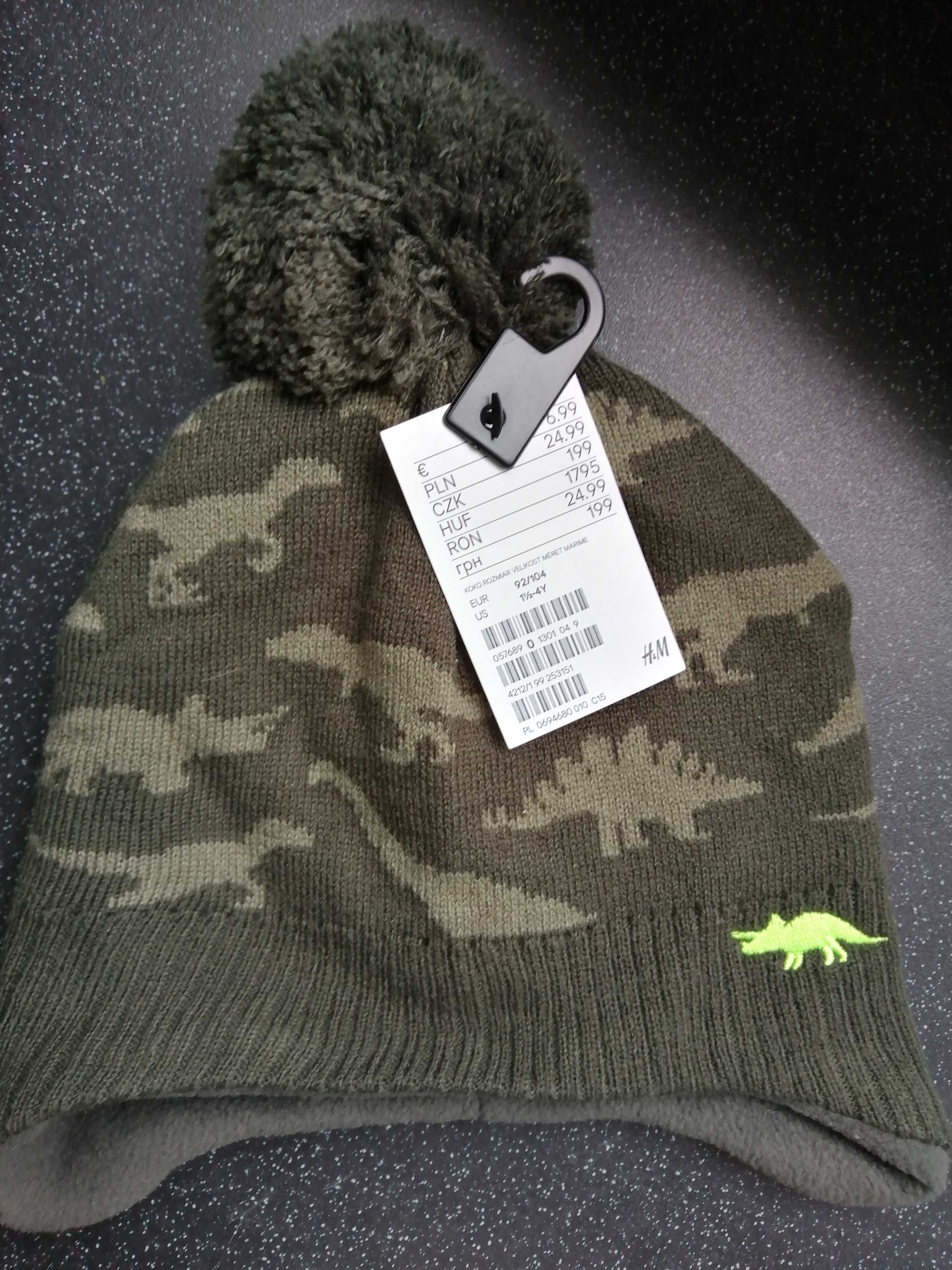 Nowa czapka w dinozaury na zimę 92/104 dla chłopca H&M