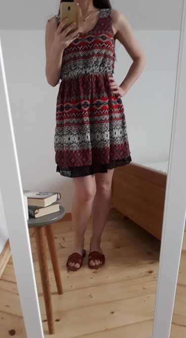 Granatowa czerwona sukienka mini z koronką na lato Bonprix S 36