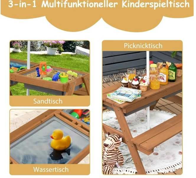 Stolik piknikowy 3w1 dla dzieci z parasolem