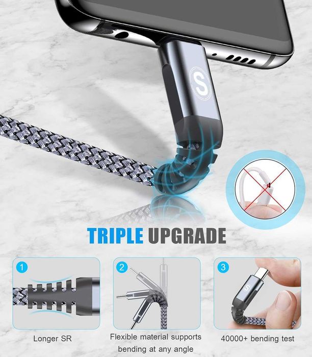 Zestaw dwóch kabli SWEGUARD USB-C QC3.0 18W 480MB/S oplot 3M szary