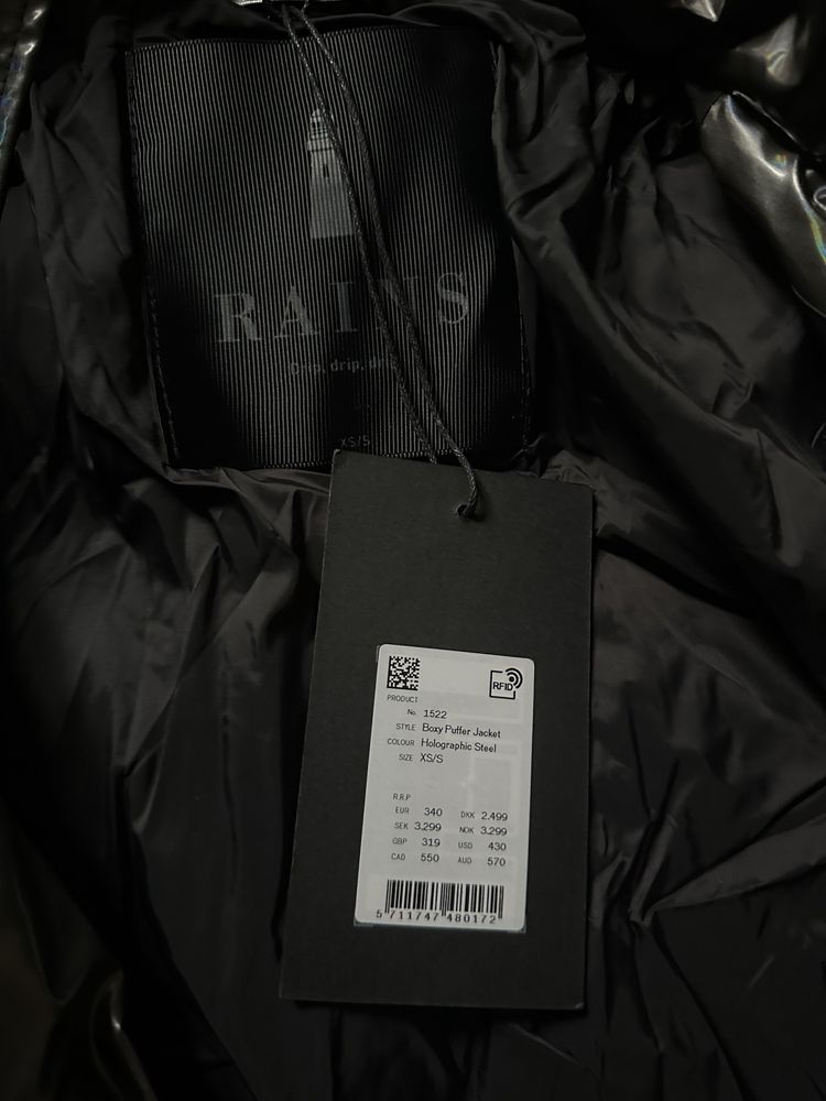 Kurtka rain boxy puffer jacket kurtka puchowa xs/s holographic steel