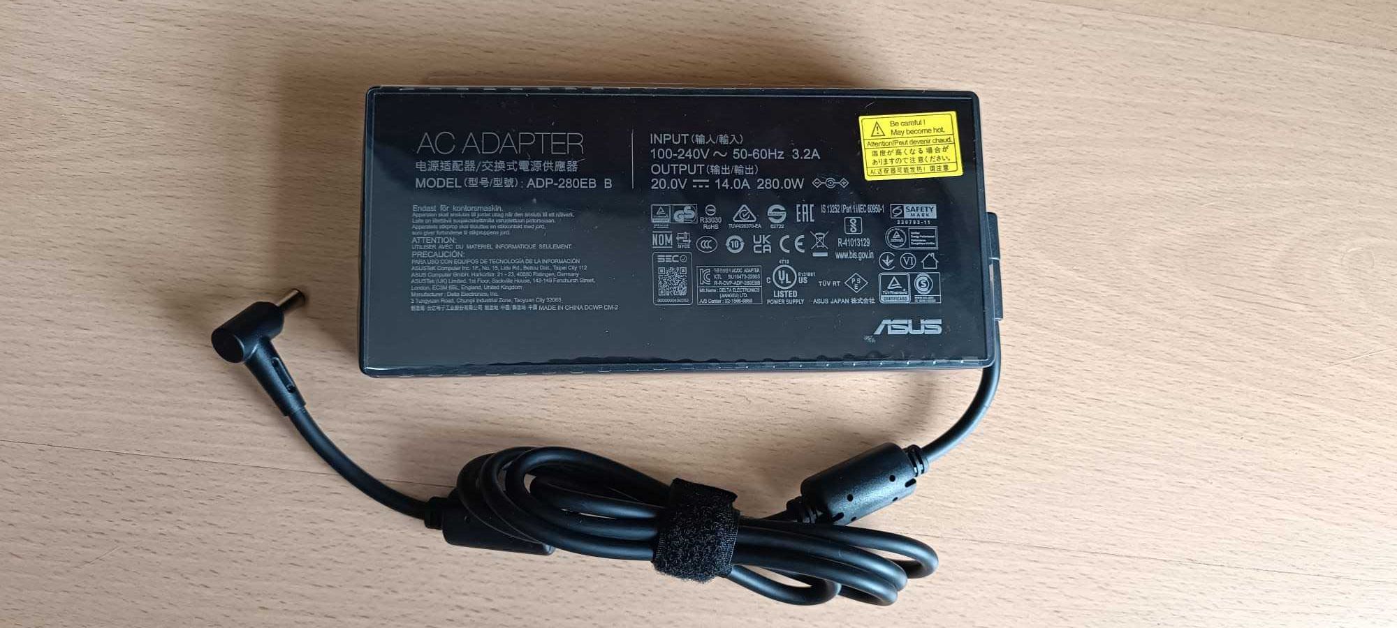 Carregador Asus Rog Flow X16 Rog Strix G15 G16 G17 20V 14.0A 280W NOVO