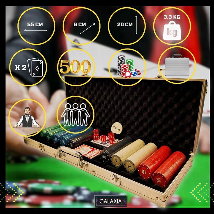 ZESTAW DO POKERA 500 ŻETONÓW Żetony Gry Poker Chips Set Karty Walizka