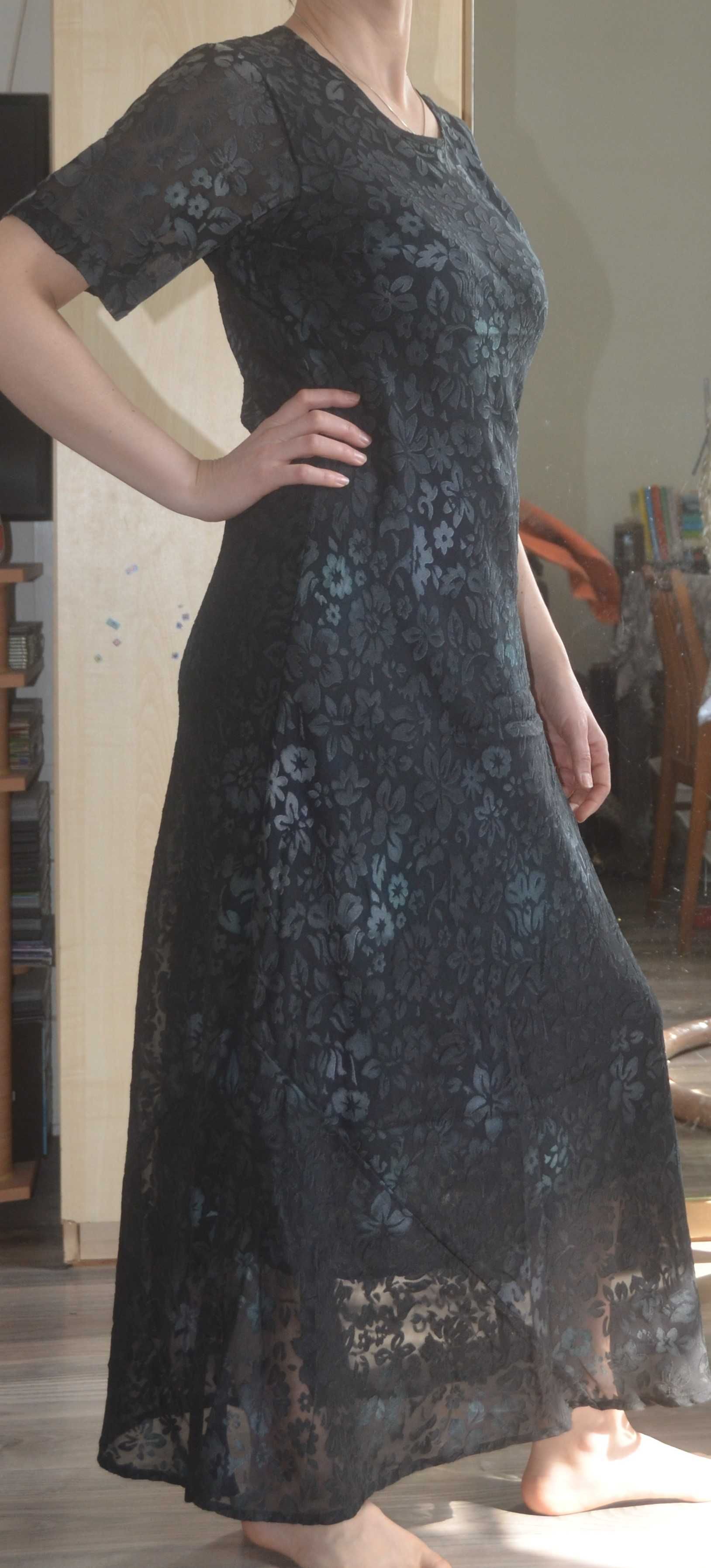 Czarna długa sukienka w kwiaty rozm.36