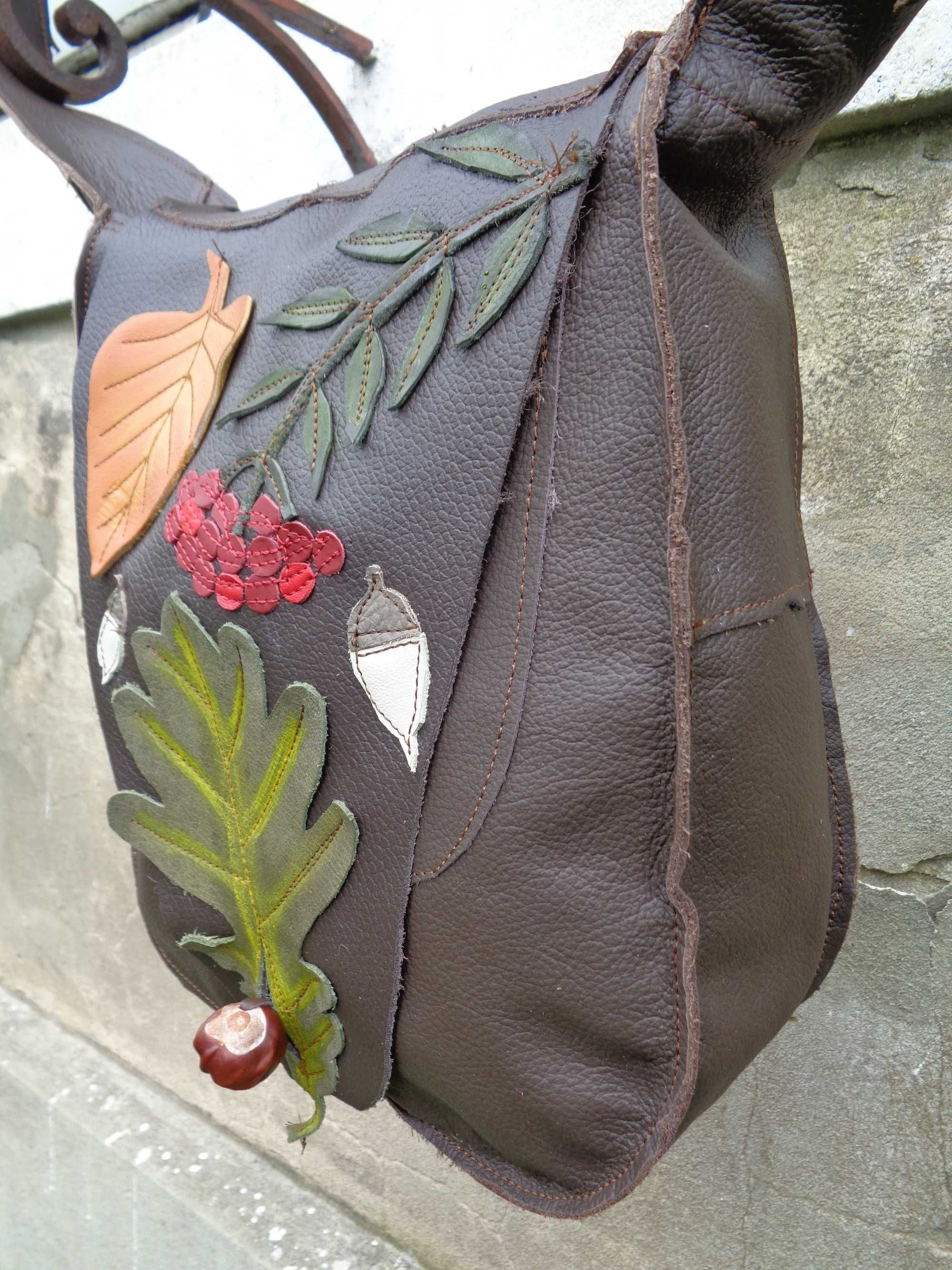 WYPRZEDAŻ Artystyczna skórzana jesienna torebka. Handmade