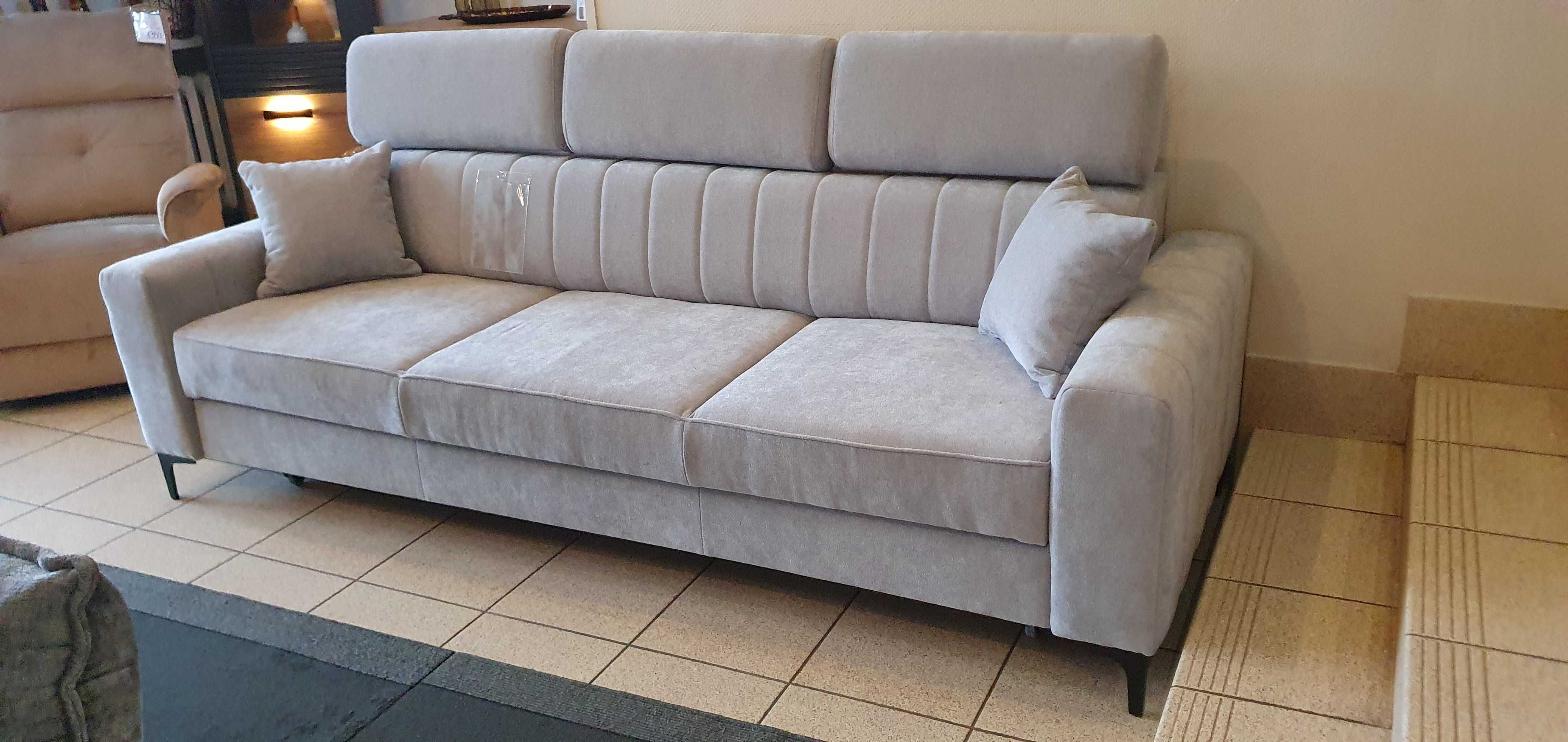 Duża sofa rozkładana GRAND z zagłówkami szara