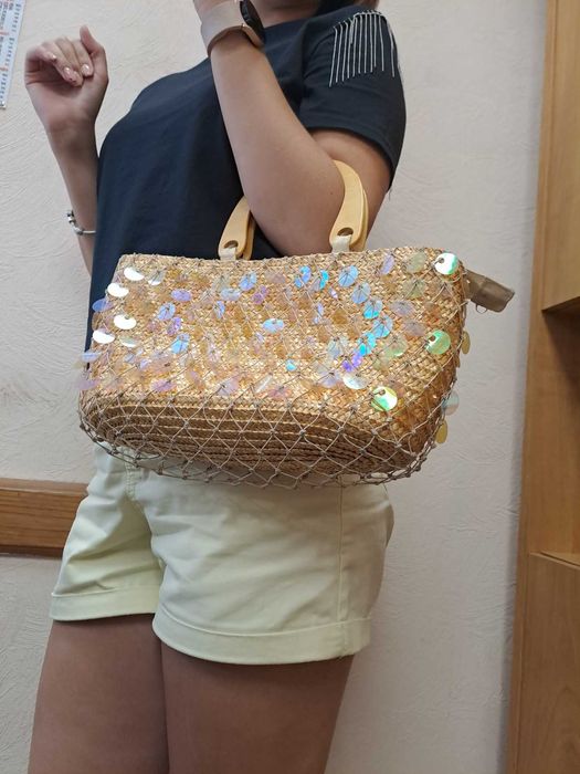 Сумка плетена з паєтками