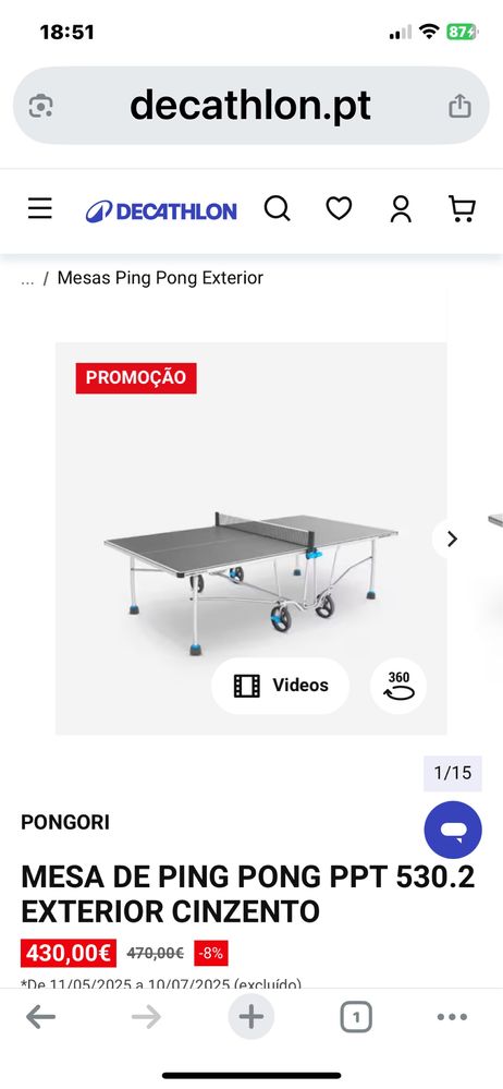 Mesa ping pong usada uma unica vez