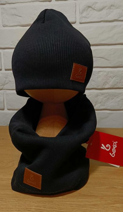 Zestaw czapka i komin Alan, rozmiar 44 czarna 80/86 cm