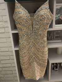 Elegancka sukienka dopasowana mini ołówkowa lou cekiny koronka kulunov