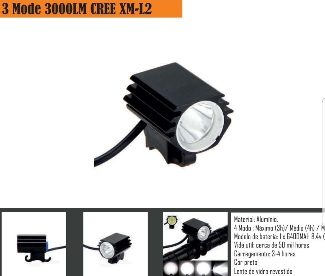luz btt 1x cree xml-L2 led 3000 lumens