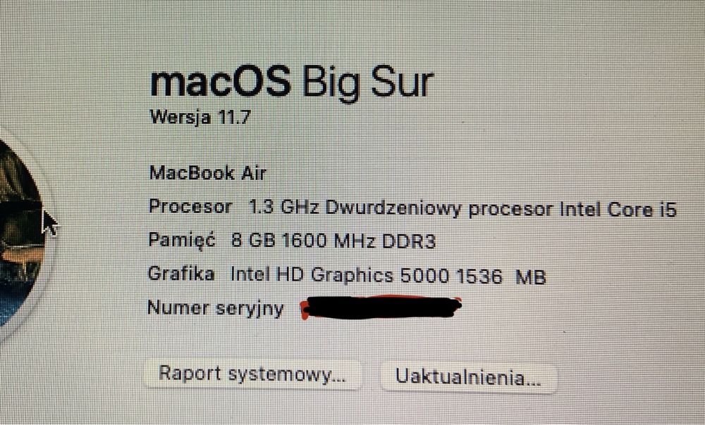 MacBook Air 13 i5 8Gb 128SSD + Pudełko