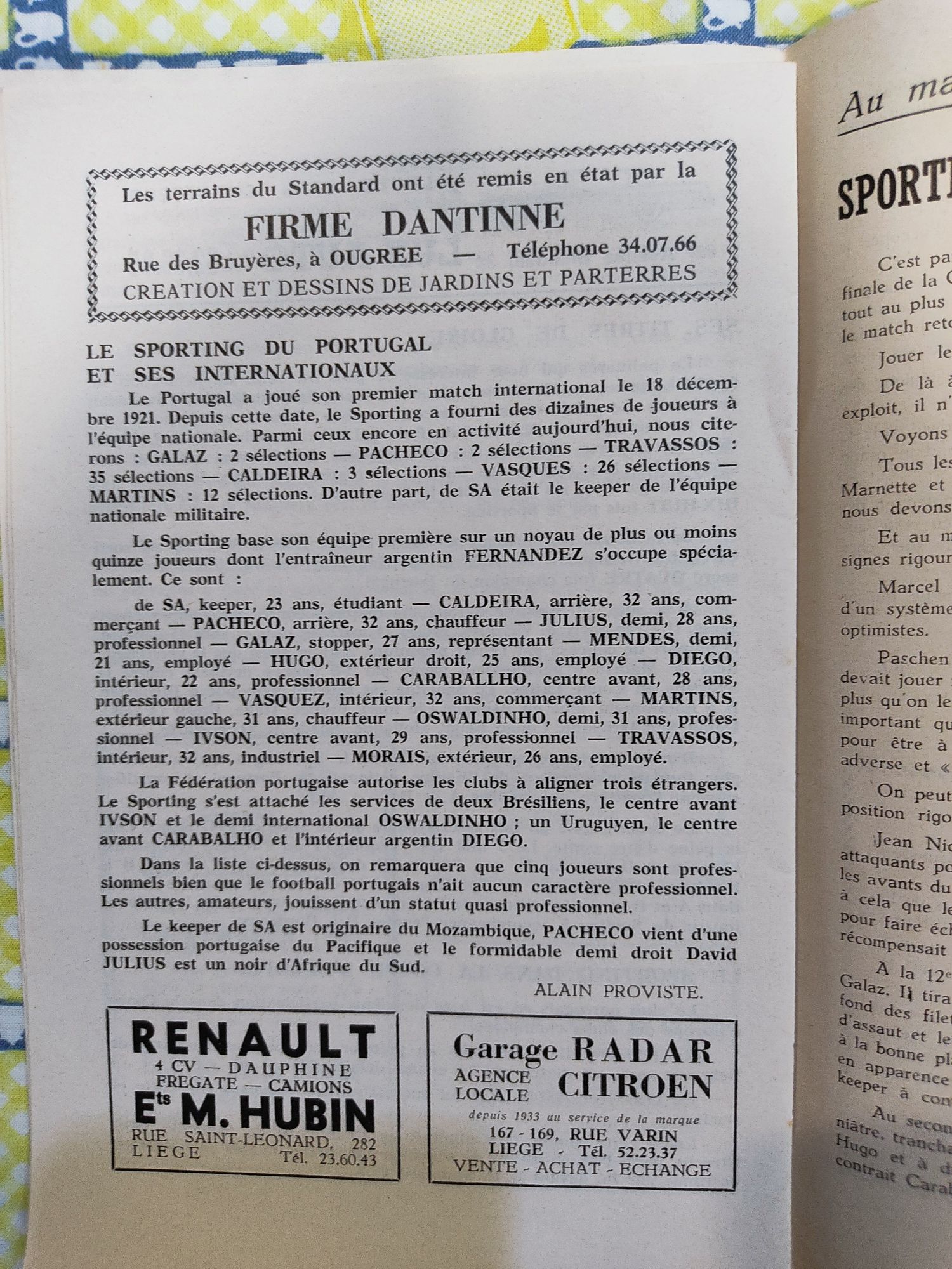 Programa oficial standard  liege Sporting taça dos campeões 1958 e 59