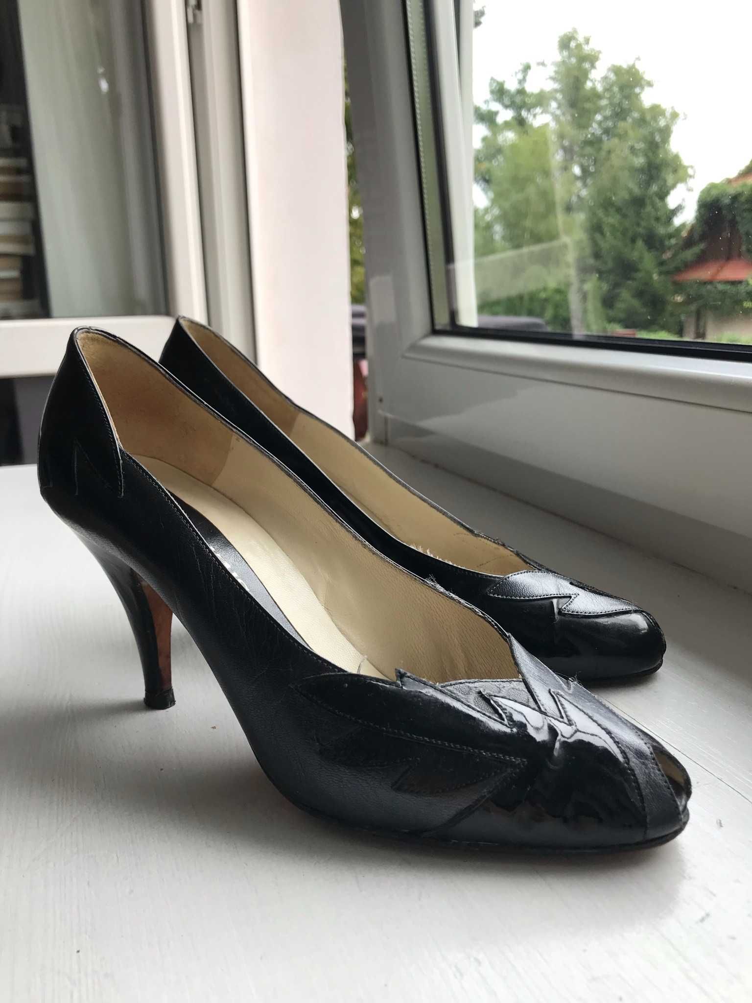 Czarne skórzane szpilki Peter Kaiser 5 38 25.5 cm buty obcasie