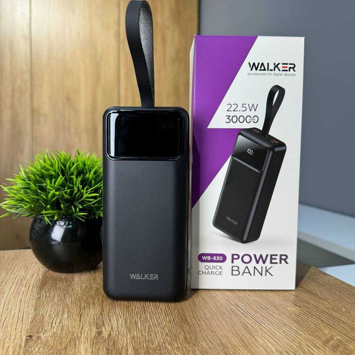 Power Bank WALKER WB-630 30000 mAh Black з LED-екраном і ліхтариком