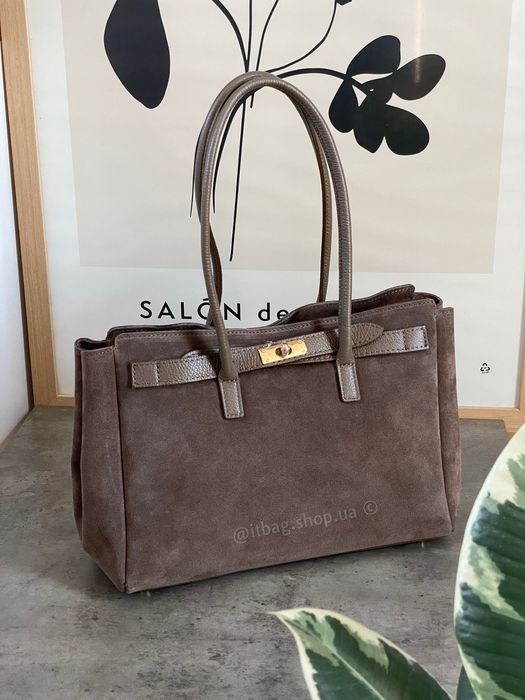 Замшева італійська сумка шопер, тоут. Итальянская замшевая сумка, кожа