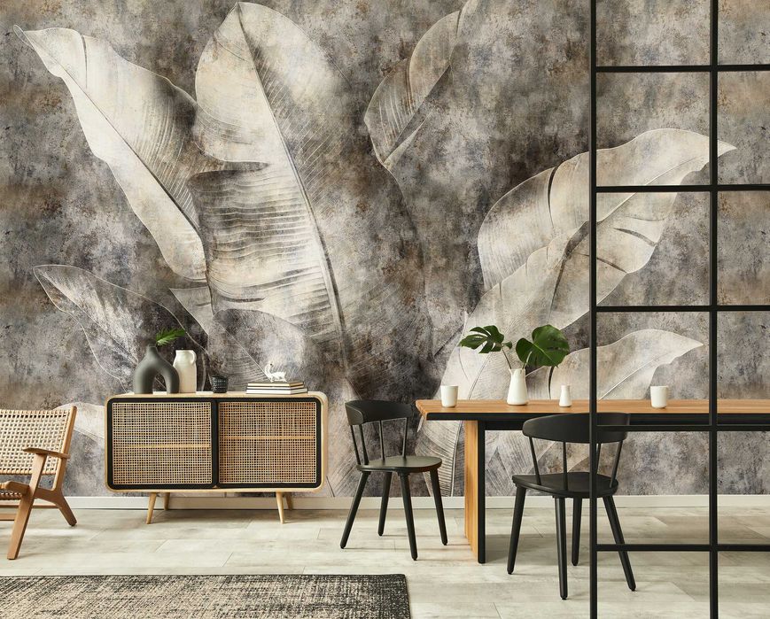 Fototapeta Brązowy Liść Beż Szarości Beton Brud Loft 3D + KLEJ