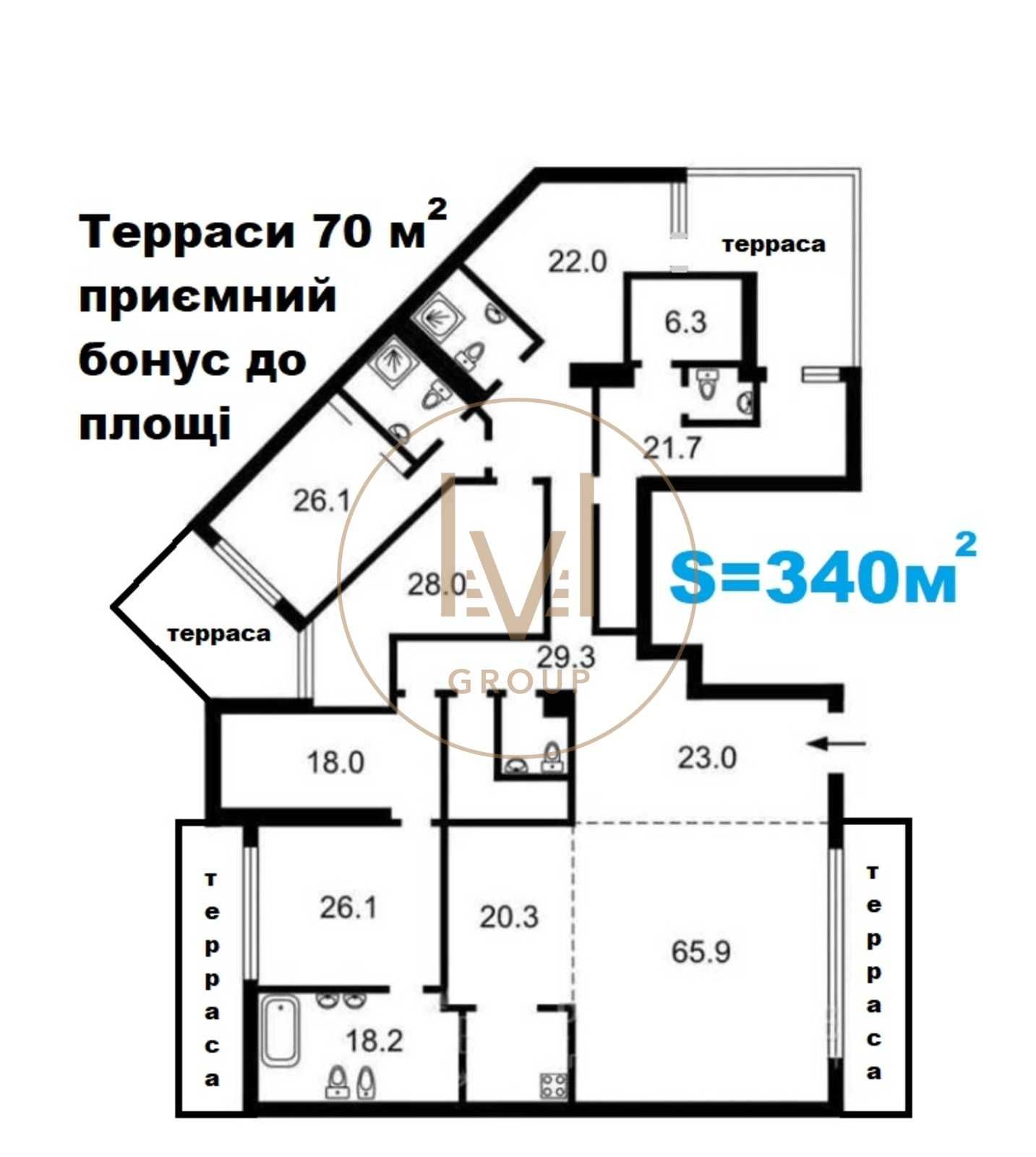 Продам пентхаус S=340 кв.м. з 4ма террасами Кониського (Тургенівська)