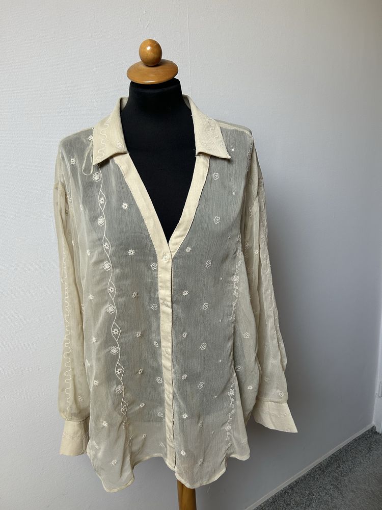 Koszula Zara rozm XL bezowa haftowana boho