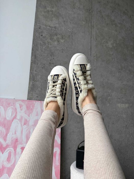 Dior Platform Sneakers Deep Blue Fur / Grey Fur