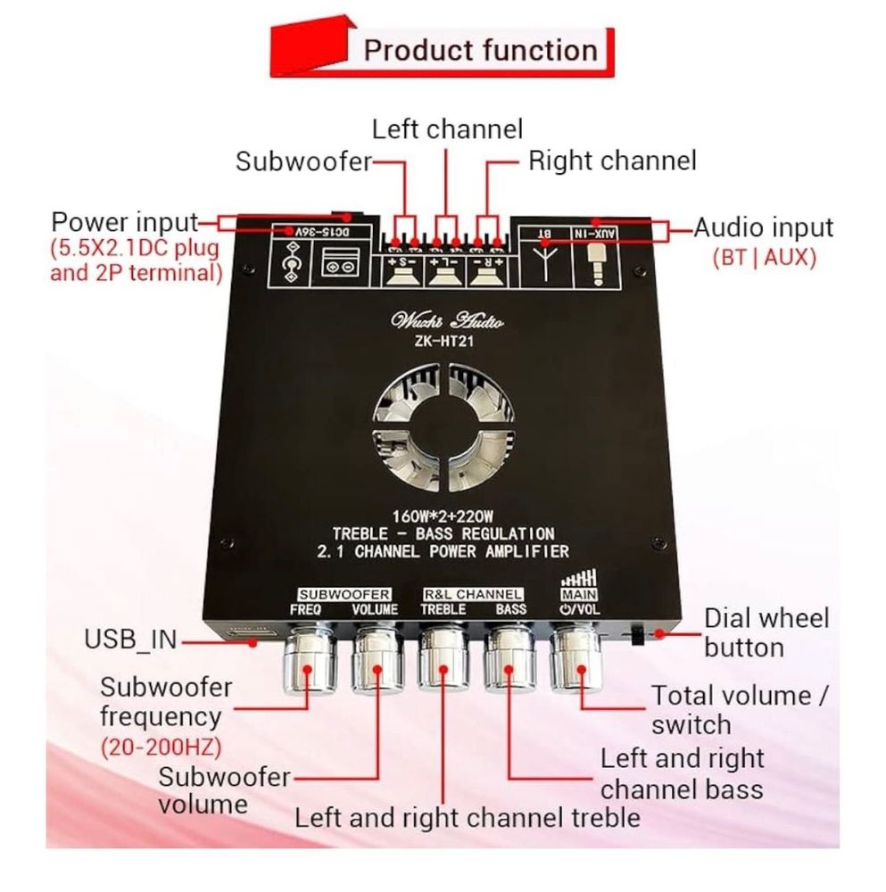 WANGCL 2 x 160 W + 220 W ZK-HT21 moduł cyfrowego wzmacniacza mocy