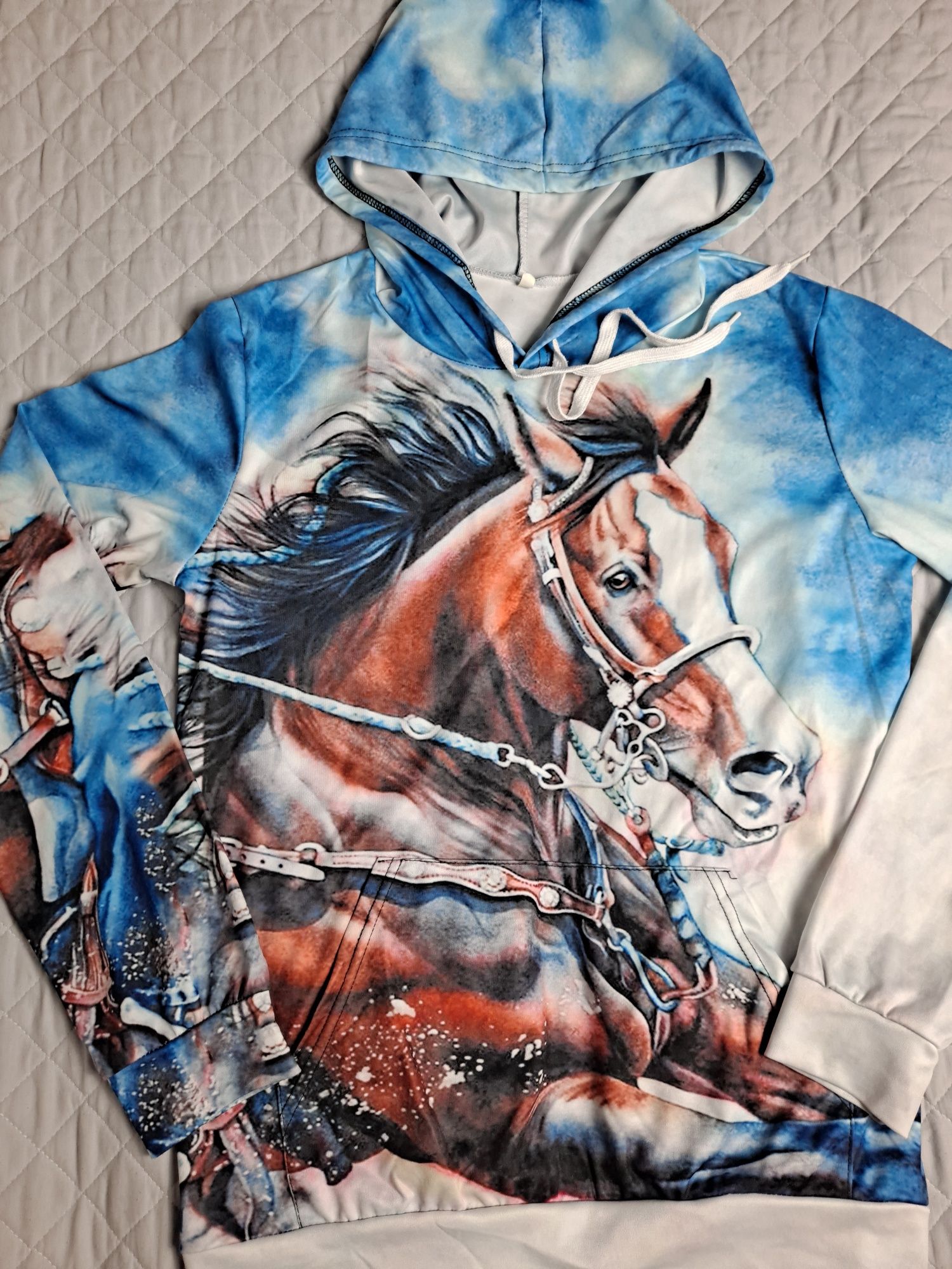 Bluza z kapturem full print nadruk koń