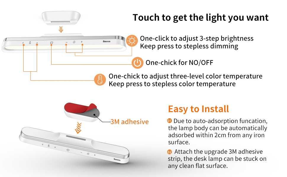 NOVOS! 2021 LED Desk Flexo Baseus, luz led magnética sem fio USB -C