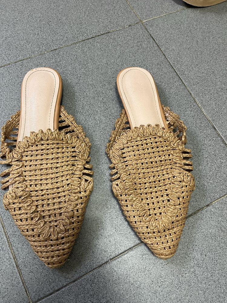 Mules rasas de ráfia,Shein,como novas,tamanho 37,5€