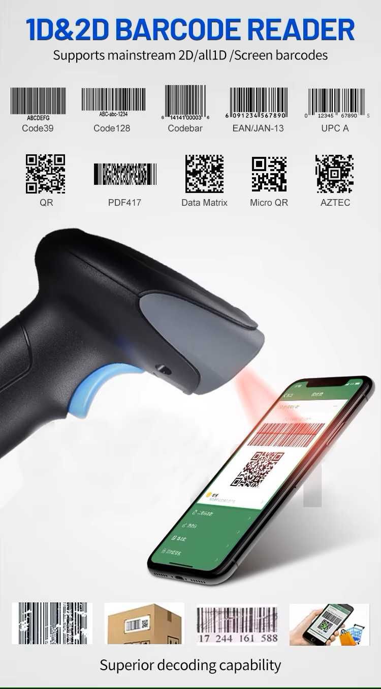 Сканер штрих-кодів EV-W213 для 1D, 2D, QR кодів, CMOS, 2.4GHz+USB