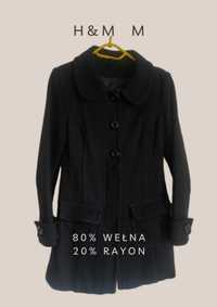 Czarny wełniany płaszcz H&M rozmiar XS