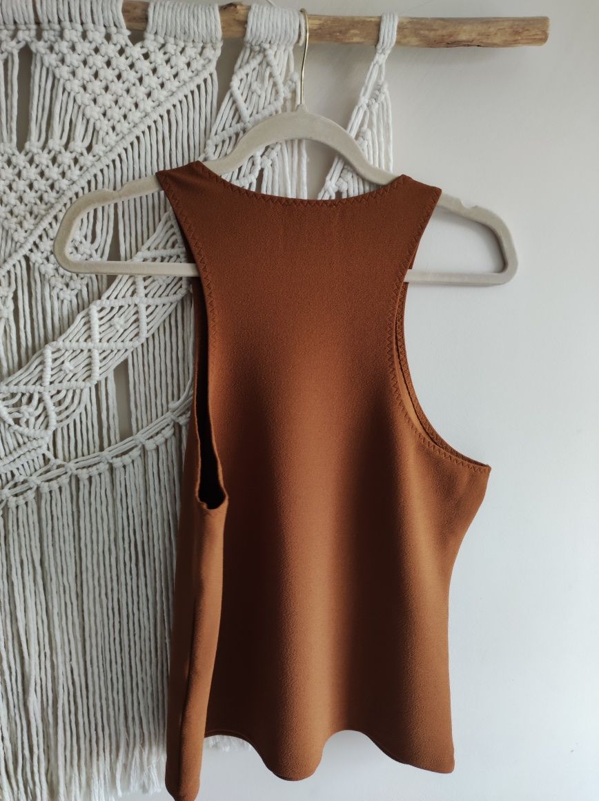 Brązowy top z krepy H&M L 40 nowy z metką