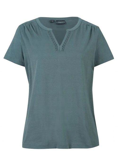 B.P.C t-shirt khaki ze wstawką z koronki 40/42.