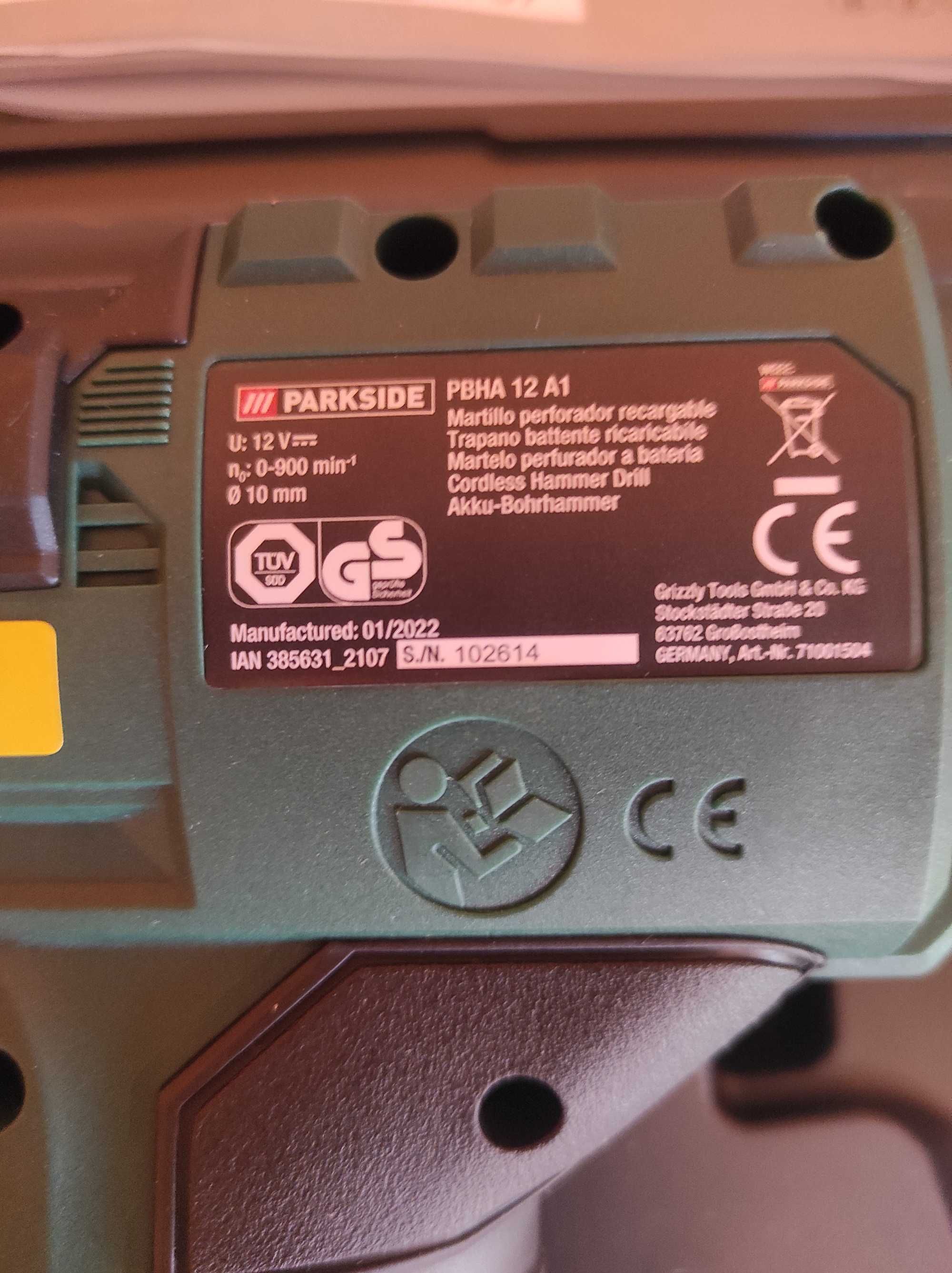Perfurador PARKSIDE PBHA 12 A1 (sem bateria e carregador) Novo