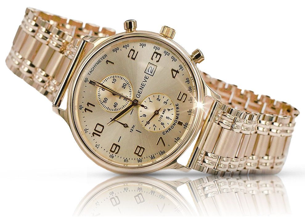 Męski zegarek z czerwonego złota 14k 585 Geneve mw005rdg&mbw006r K