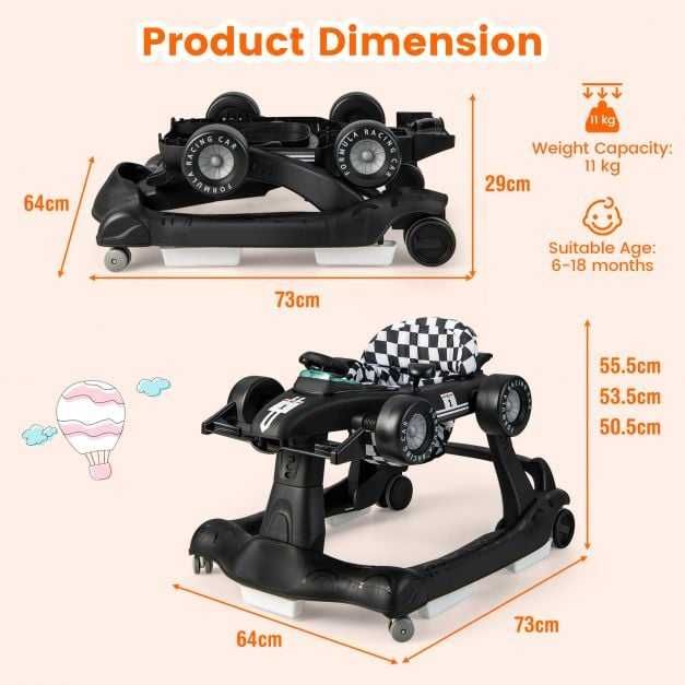 Дитячі ходунки 4-в-1 з регульованою висотою та швидкістю