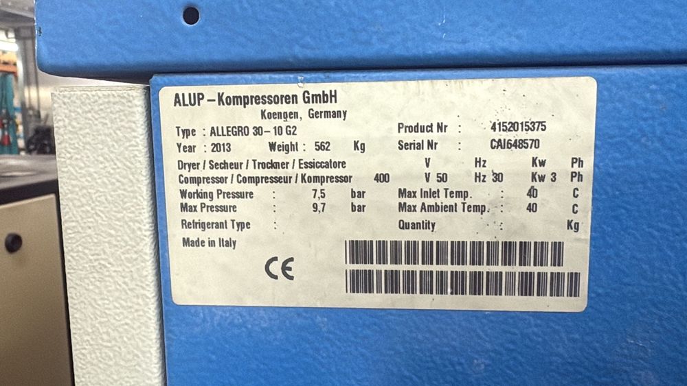 kompresor srubowy 30kW 10 bar alup atlas copco falownik 2013