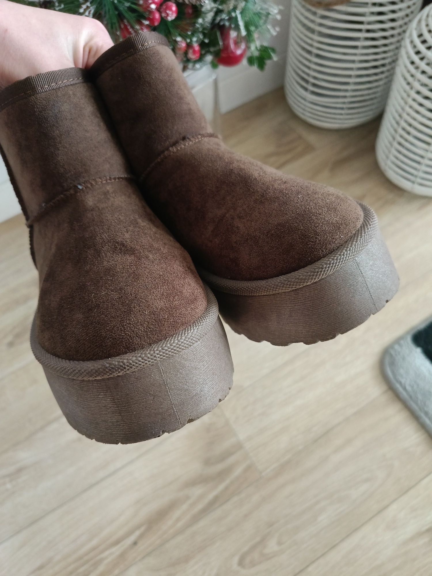 Buty zimowe śniegowce na platformie czekoladowe brązowe ocieplane HIT