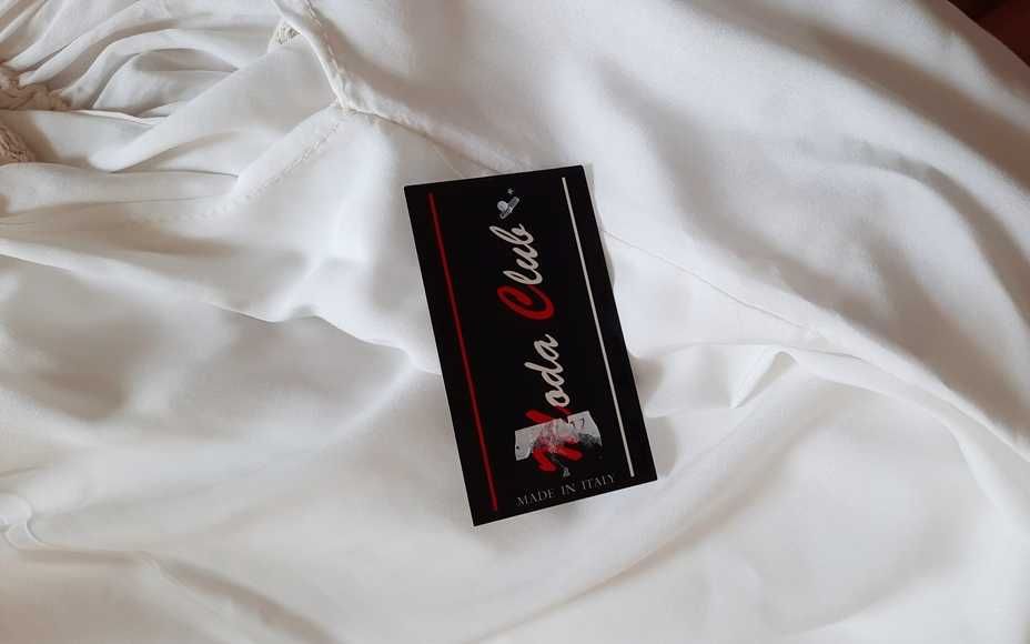 NOWA Made in Italy sukienka biała boho przewiewna 100% wiskoza gipiura