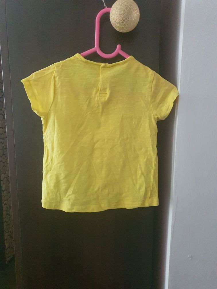 Bluzka Koszulka Żółta Krótki Rękaw Zara Koronka Wytłaczana