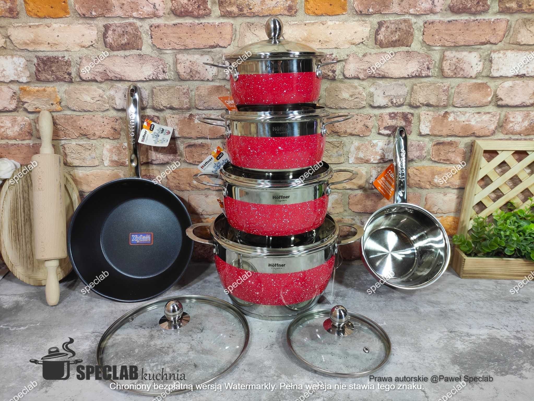 Komplet garnków HOFFNER HF-9920 RED. Gaz, indukcja, halogen