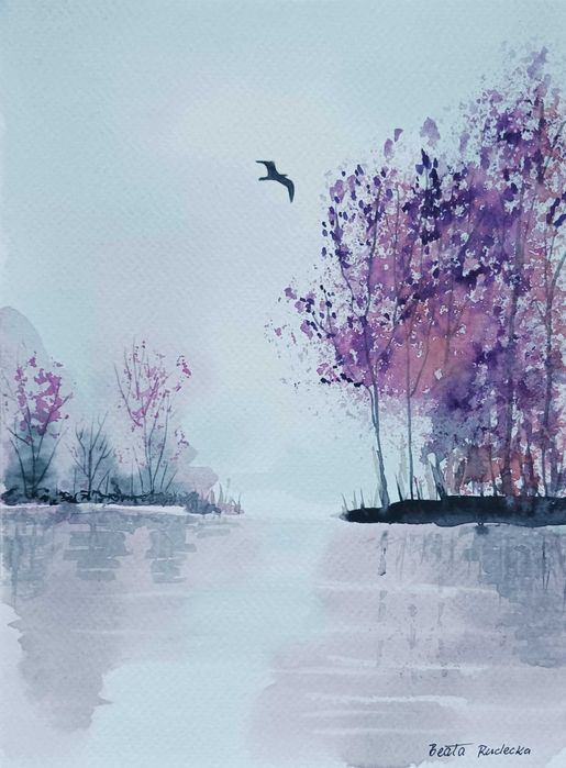 Akwarela Akwarelka Obraz pt. Nad Wodą 18 x 24 cm